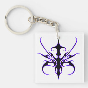 Fierce Black and Purple Tribal Line Art Key Ring