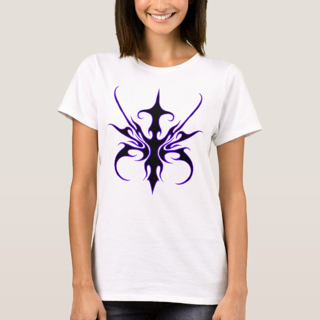 Fierce Black and Purple Tribal Line Art T-Shirt (Front)