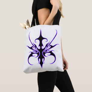 Fierce Black and Purple Tribal Line Art Tote Bag