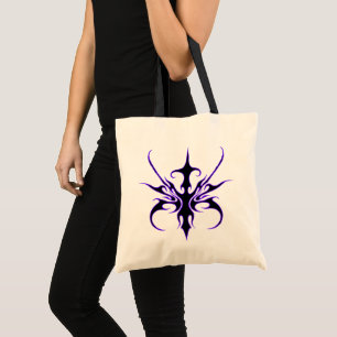 Fierce Black and Purple Tribal Line Art Tote Bag