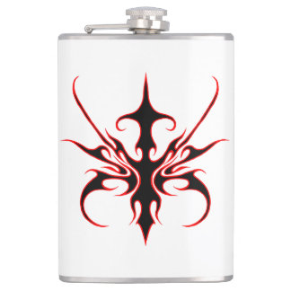 Fierce Black and Red Tribal Line Art Illustration Hip Flask