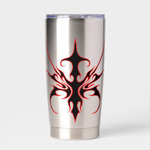 Fierce Black and Red Tribal Line Art Illustration Insulated Tumbler