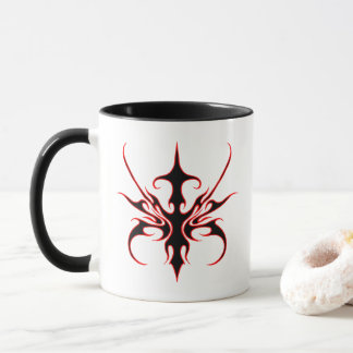 Fierce Black and Red Tribal Line Art Illustration Mug