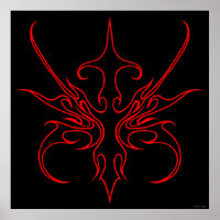 Fierce Black and Red Tribal Line Art Illustration
