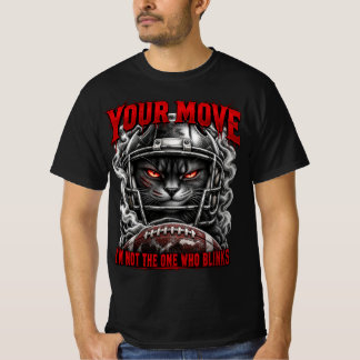 Fierce Black Cat Football Red Grunge Art T-Shirt