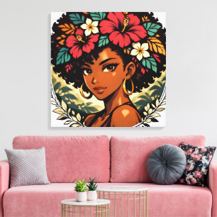 Fierce Black Girl Anime Portrait Canvas Print