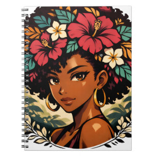 Fierce Black Girl Anime Portrait Notebook