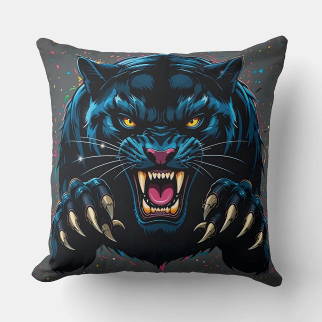 Fierce Black Panther Illustration Cushion (Front)