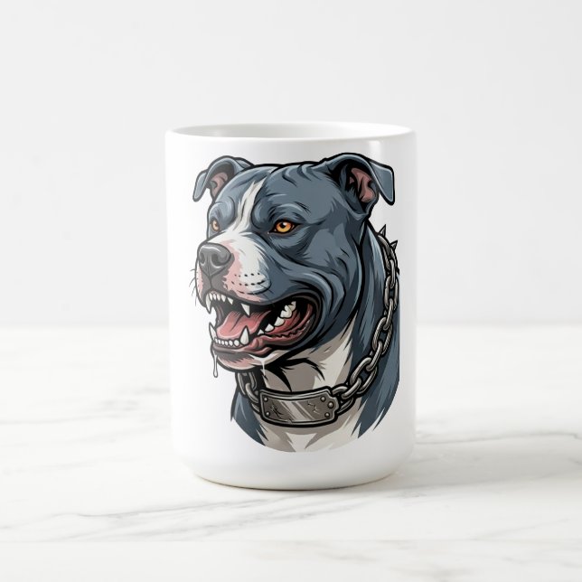 Fierce Blue Grey Pit Bull with Spiked Chain Collar Coffee Mug (Center)