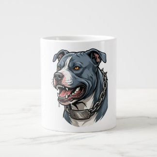 Fierce Blue Grey Pit Bull with Spiked Chain Collar Large Coffee Mug