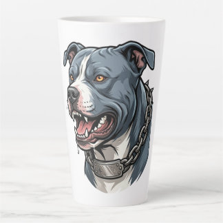 Fierce Blue Grey Pit Bull with Spiked Chain Collar Latte Mug