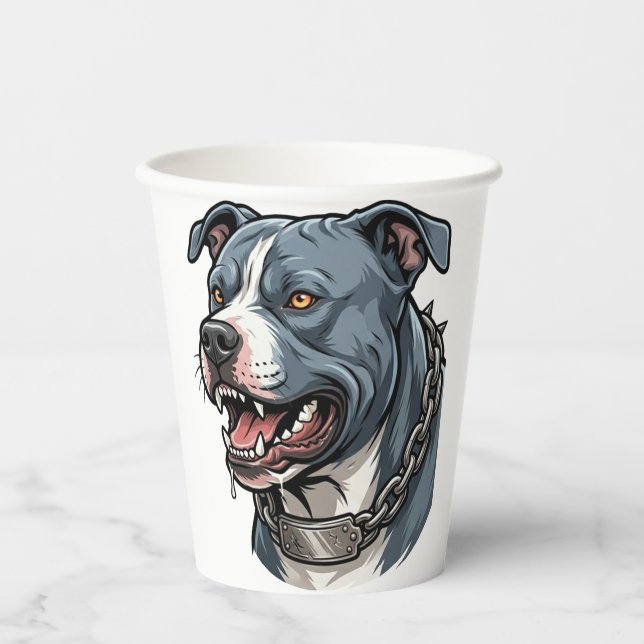 Fierce Blue Grey Pit Bull with Spiked Chain Collar Paper Cups (Front)
