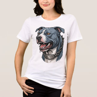 Fierce Blue Grey Pit Bull with Spiked Chain Collar Tri-Blend Shirt