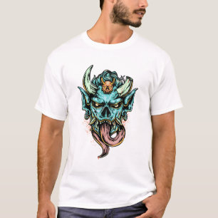 Fierce Blue Oni Mask Dragon Tee