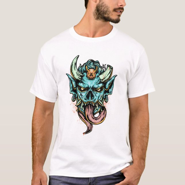Fierce Blue Oni Mask Dragon Tee (Front)