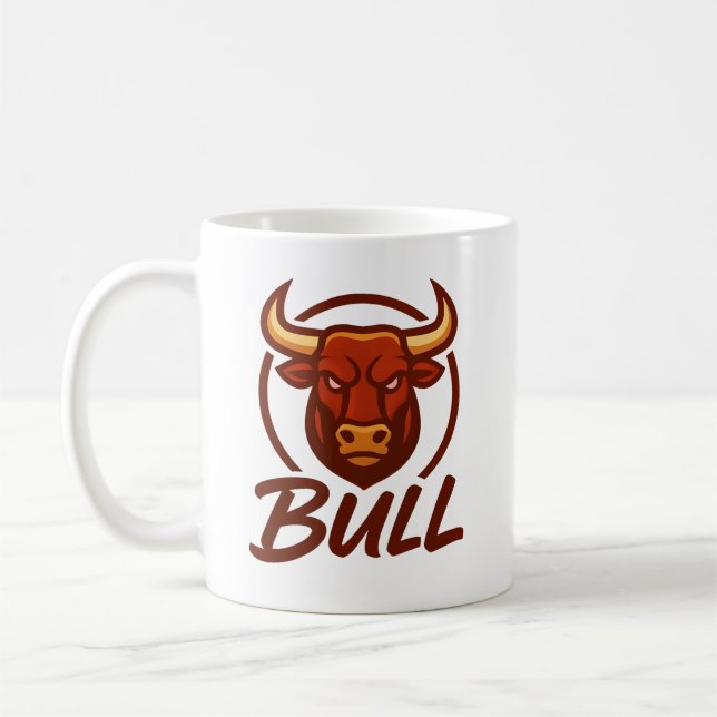 Fierce Bull Head Logo, Creative Mascot BULL Coffee Mug (Left)