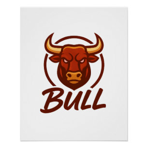 Fierce Bull Head Logo, Creative Mascot BULL Poster
