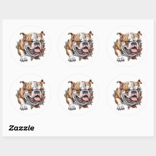 Fierce Bulldog for Dog Lovers Classic Round Sticker (Sheet)