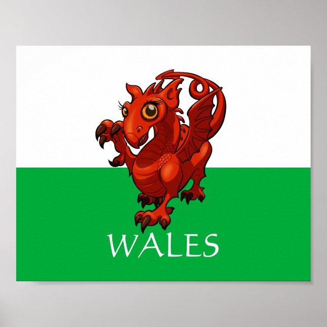 Fierce But Cute Baby Welsh Red Dragon Cartoon Poster (Front)