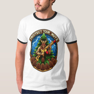 Fierce Cartoon Squirrel Defending Pine Cones T-Shirt