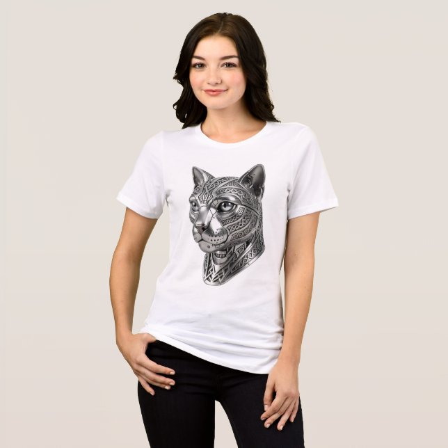 Fierce Celtic Silver Cat Head – Stealth Warrior To Tri-Blend Shirt (Front Full)