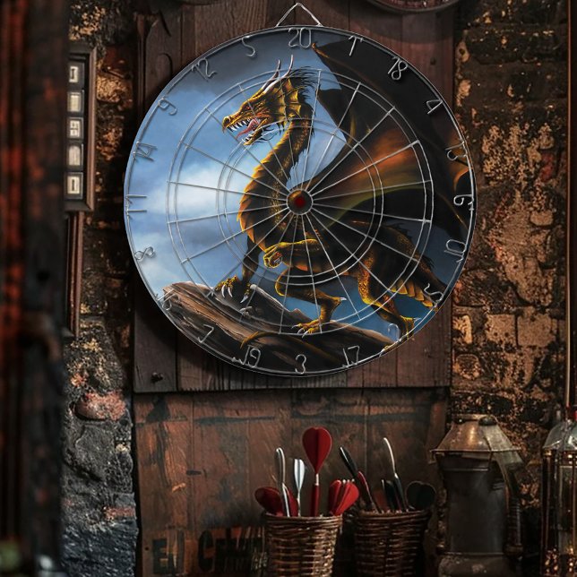 Fierce Copper Gold Black Dragon Fantasy Dartboard (Creator Uploaded)