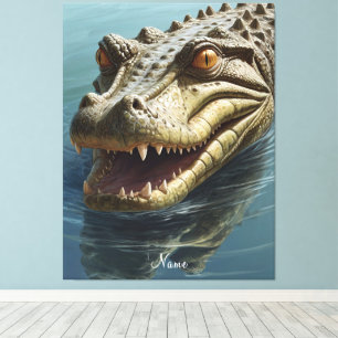 Fierce Crocodile with Piercing Eyes Wildlife Canvas Print