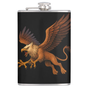 Fierce Diving Golden Griffin Mythology Fantasy Art Hip Flask