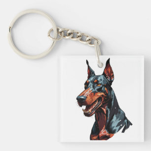 Fierce Doberman Portrait Aggressive Dog gift Key Ring