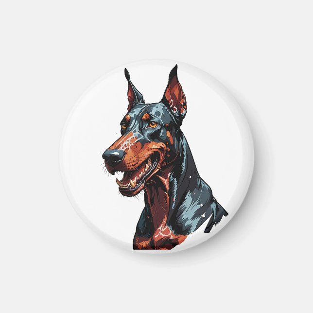 Fierce Doberman Portrait Aggressive Dog gift Magnet (Front)