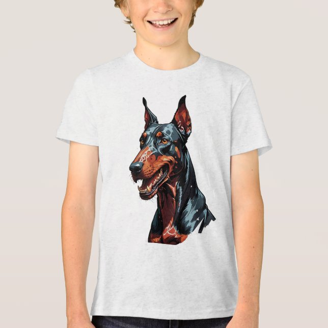 Fierce Doberman Portrait Aggressive Dog gift Tri-Blend Shirt (Front)