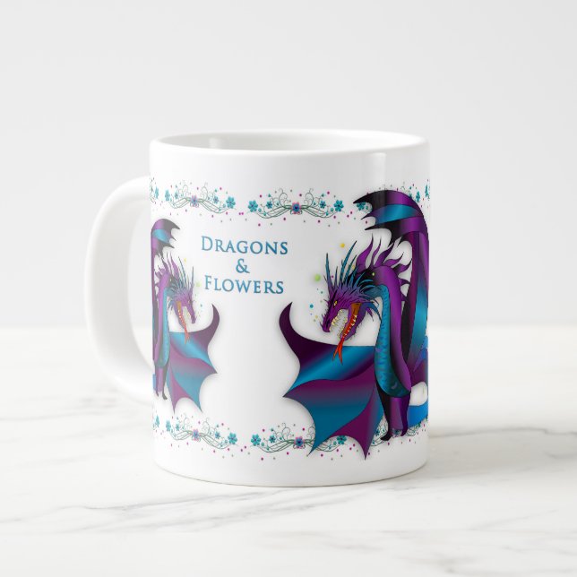 Fierce Dragon Flowers Feminine Mystical Name Large Coffee Mug (Front Left)