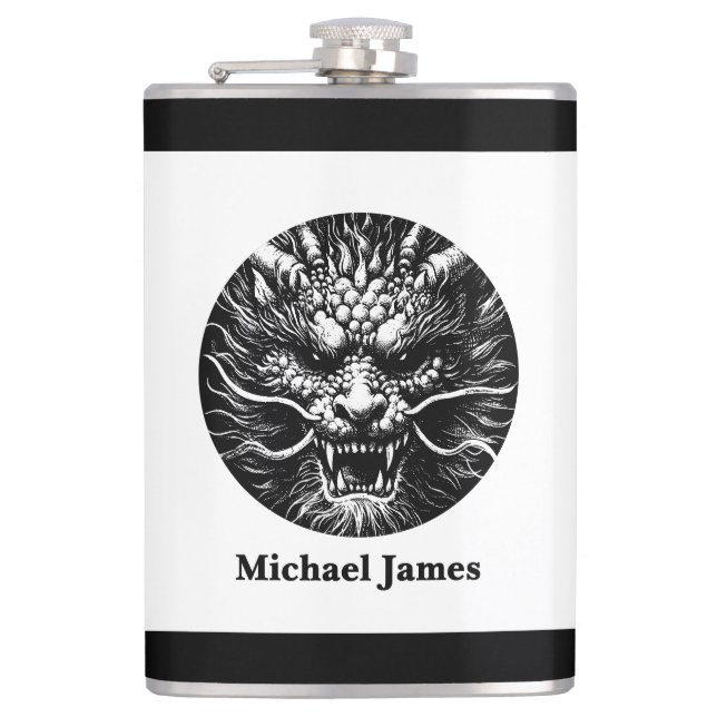 Fierce Dragon Personalised Hip Flask (Front)