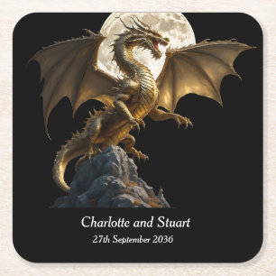 Fierce Dragon Rearing Square Paper Coaster