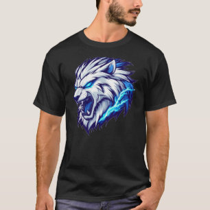 Fierce Electric Lion Head T-Shirt – Bold Blue Grap