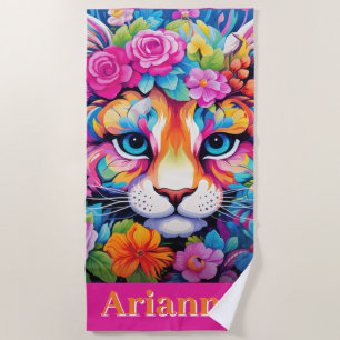 Fierce Elegance: Customisable Floral Tiger Art Beach Towel