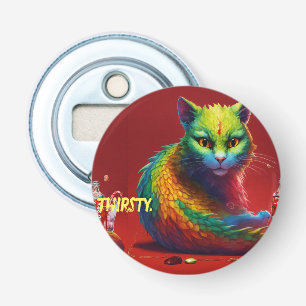 "Fierce Elegance: Red Dragon Cat Mouse Round Bottle Opener