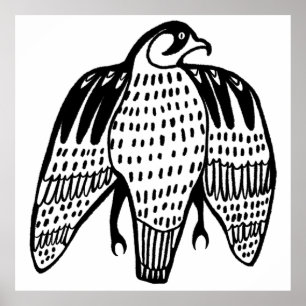 Fierce Falcon black line drawing on white Poster