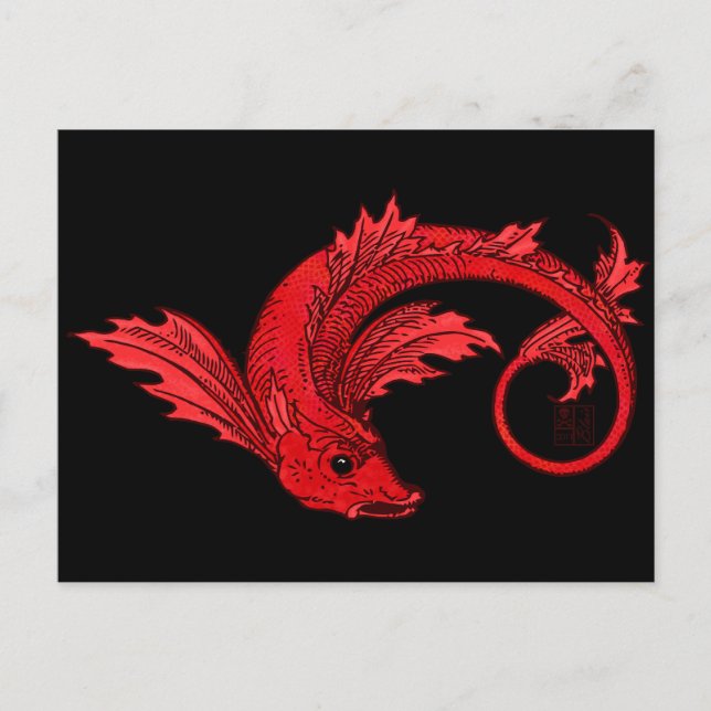 Fierce Fiery Red Flying Elemental Fish Postcard (Front)