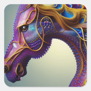 Fierce Fractural Gems Horse Head   Square Sticker