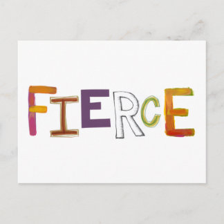 Fierce fun colourful art words strong bold brave postcard