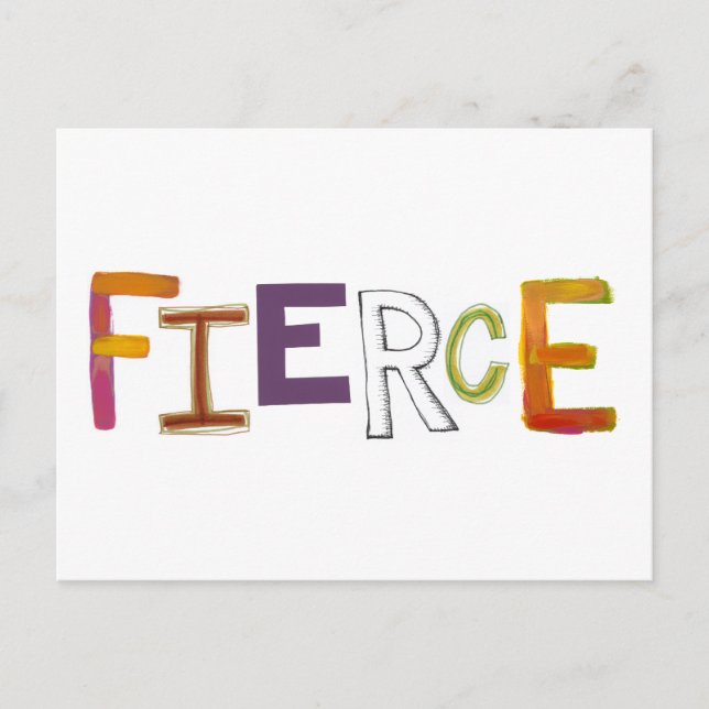 Fierce fun colourful art words strong bold brave postcard (Front)