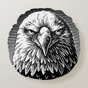 Fierce Fury: The Powerful Gaze of an Eagle Round Cushion