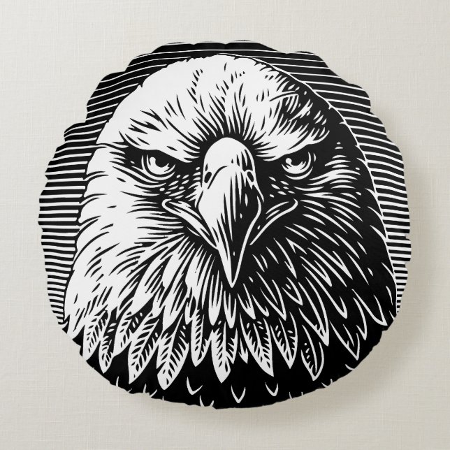 Fierce Fury: The Powerful Gaze of an Eagle Round Cushion (Front)