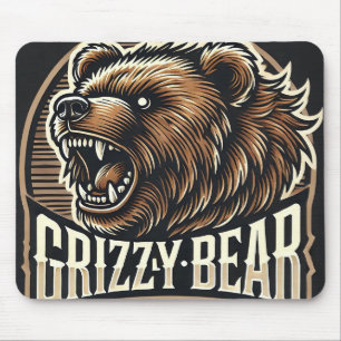 Fierce Grizzly Bear Illustration Mouse Mat