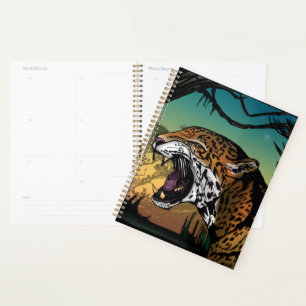 Fierce Growling Jaguar Jungle Art – Bold Teal Planner