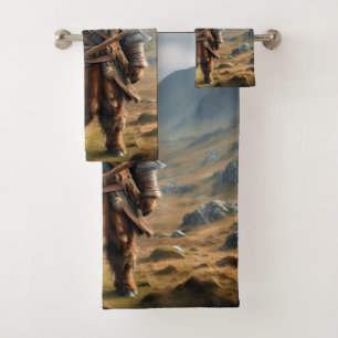 Fierce Highland Warrior: The Courageous Cow Viking Bath Towel Set