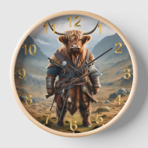 Fierce Highland Warrior: The Courageous Cow Viking Clock