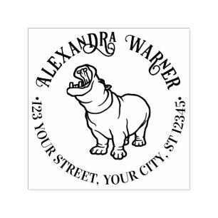 Fierce Hippopotamus #2 Line Art Name Return Addres Self-inking Stamp