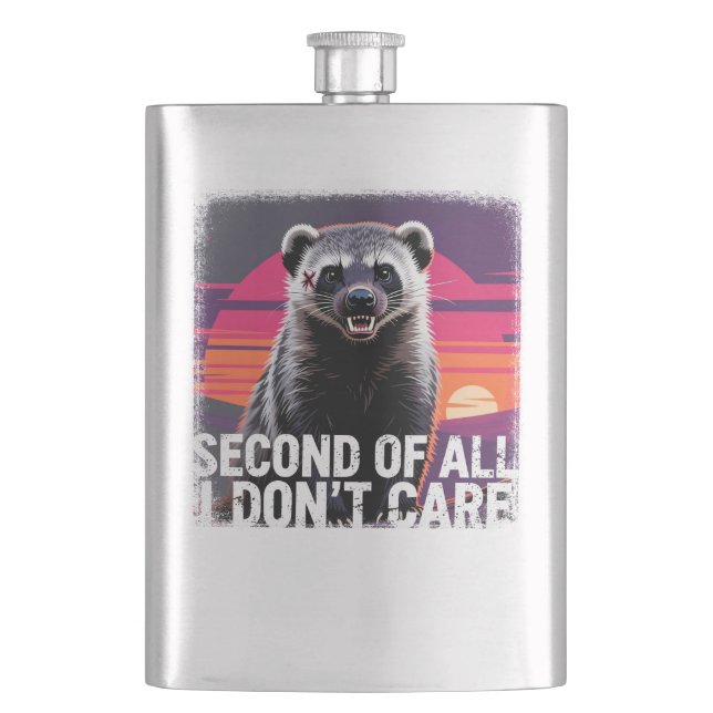 Fierce Honey Badger "I Don't Care" Hip Flask (Front)